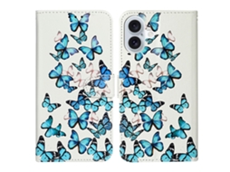 Capa Em Couro Pu À Prova De Choque Para Apple Iphone 16 Plus - Borboleta Azul