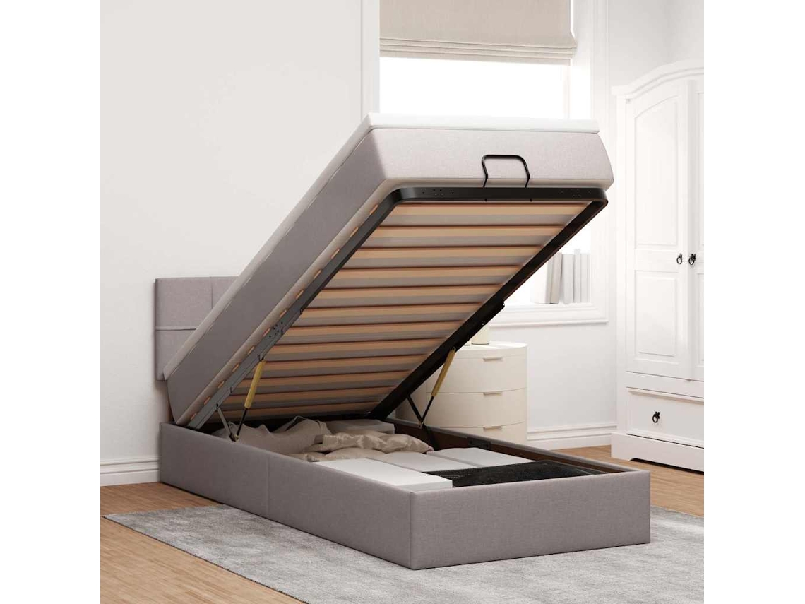 Vidaxl Cama Otomana Com Colchão 90x200 Cm Tecido Cinza
