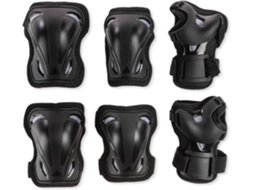 Conjunto Equipamentos Proteção Patinação 3 Peças Joelheiras Cotoveleiras Pulso Inline Multiesportivo Unissex Preto