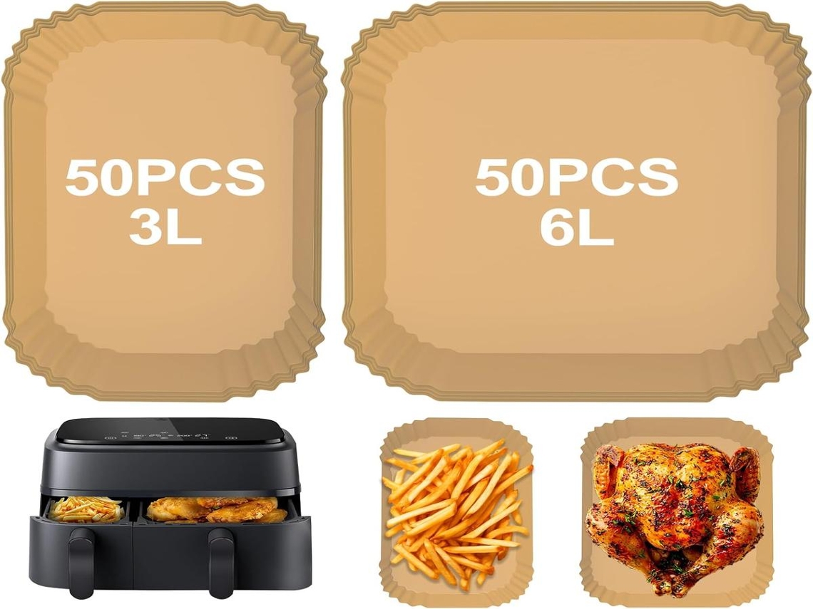 Lurelia Papel Para Air Fryer, 100 Unidades, Quadrado, 3 L, 6 L, Descartável, Livre De Bpa