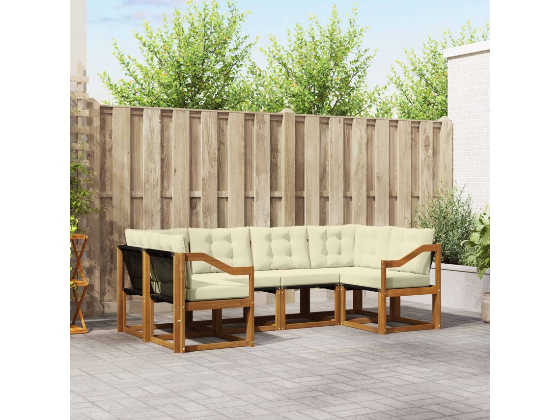 Vidaxl Conjunto De Sofás Para Exterior 6 Pcs Natural E Creme