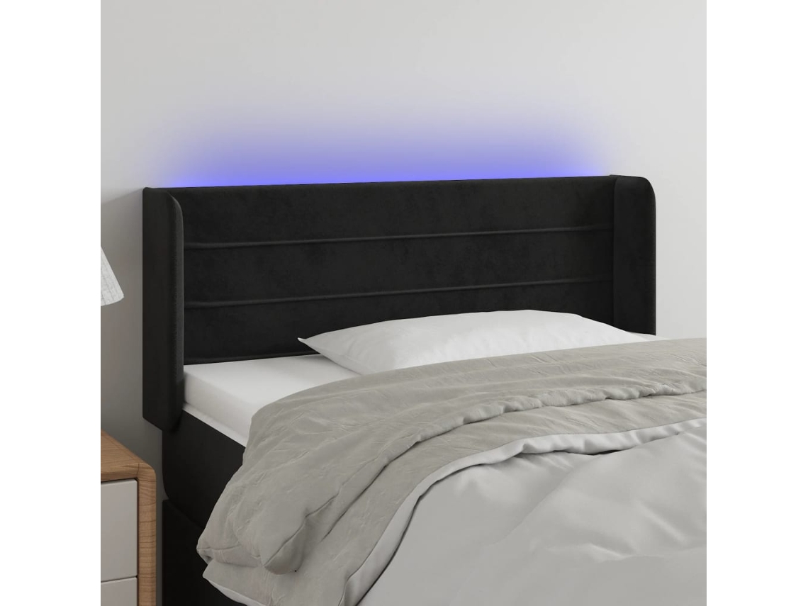 Vidaxl Cabeceira De Cama C/ Luzes Led Veludo 103x16x78/88 Cm Preto