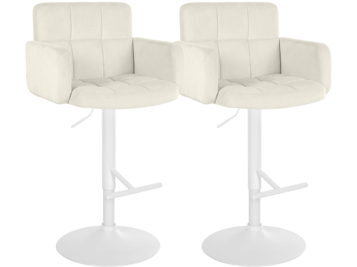 Conjunto De 2 Banquetas Los Angeles Em Veludo Creme Branco