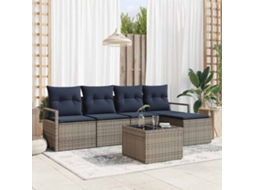 Vidaxl Conjunto de Sofás com Almofada 6 Pcs Cinzeto Vime Pe