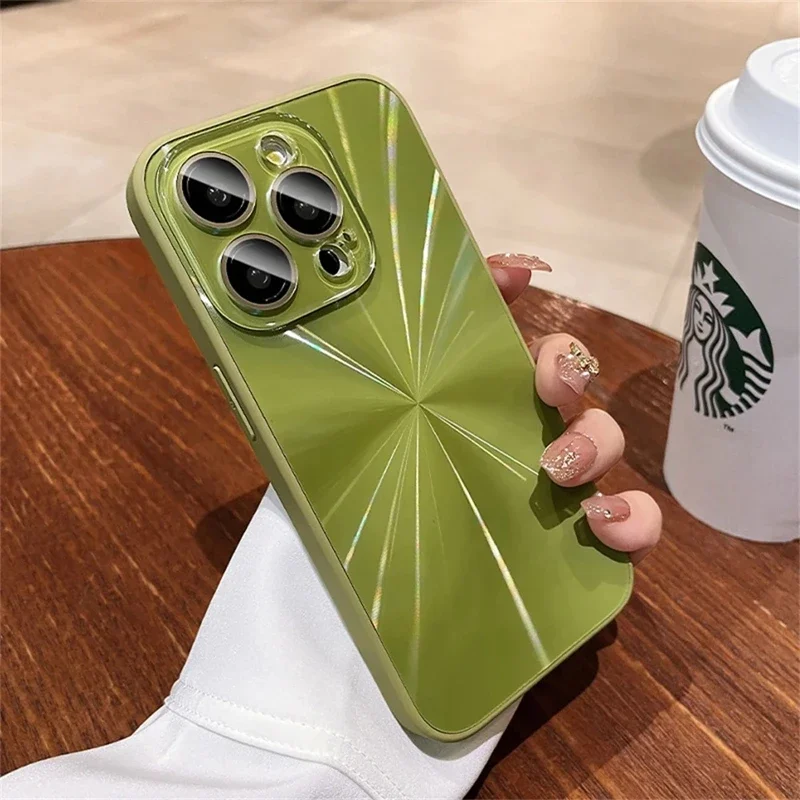 Capa De Celular De Luxo Com Padrão A Laser (verde Para Iphone 12 Pro Max), Proteção Contra Impactos E Estrutura Rígida.