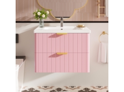 Móvel De Casa De Banho Suspenso Com 1 Lavatório - Duplo Armazenamento, Mdf Resistente À Humidade, Lavatório Cerâmico - Rosa