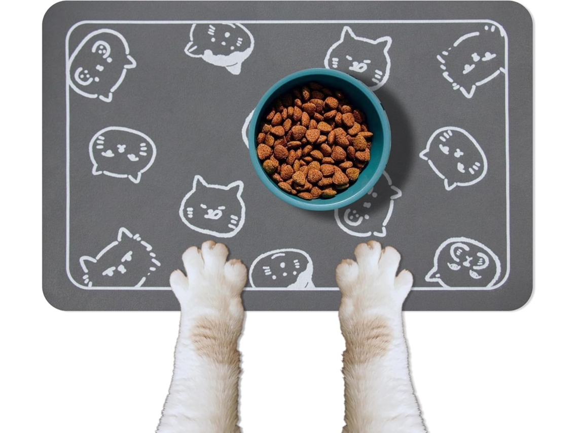 Tapete para Alimentação de Cães e Gatos de Pequeno e Médio Porte, com Proteção Contra Transbordamento de Comida e Água AQUAFORGE