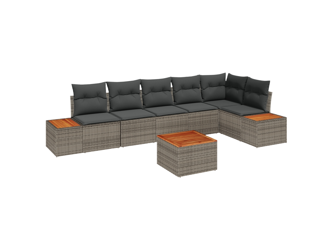 Conjunto 7 Conjunto De Sofá De Jardim Vidaxl Cinzento Vime Pe (55 X 55 X 37 Cm)