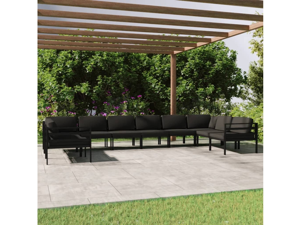 10 Pcs Conjunto Lounge Jardim Com Almofadões Alumínio Antracite Dkd Home Decor