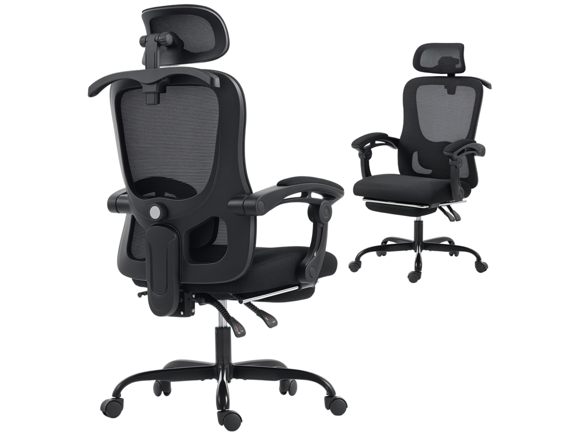 Cadeira de Escritório ergonômica com apoios de braço ajustáveis, altura regulável e função de inclinação, preta ZENCORE SERVICES