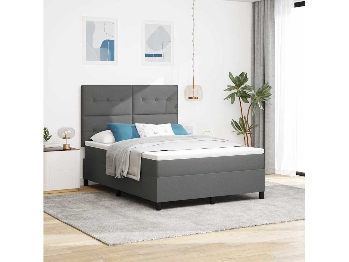 Vidaxl Cama Box Com Fitas Led Cinzento Escuro 140 X 190 Cm Tecido