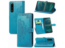 Yuru capa de Couro Flip Horizontal com Mandala para Sony Xperia 5 Iii, Suporte, Slot de Cartão, Carteira, Cordão Azul