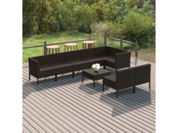 Vidaxl 9 Pcs Conjunto Lounge De Jardim C/ Almofadões Vime Pe Preto