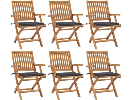 Cadeiras de jardim dobráveis c/ almofadões 6 pcs teca maciça