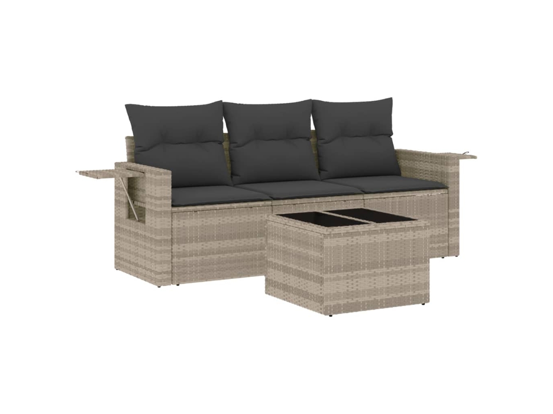 Conjunto 4 sofás jardim c/ almofadões VIDAXL vime PE cinzento-claro