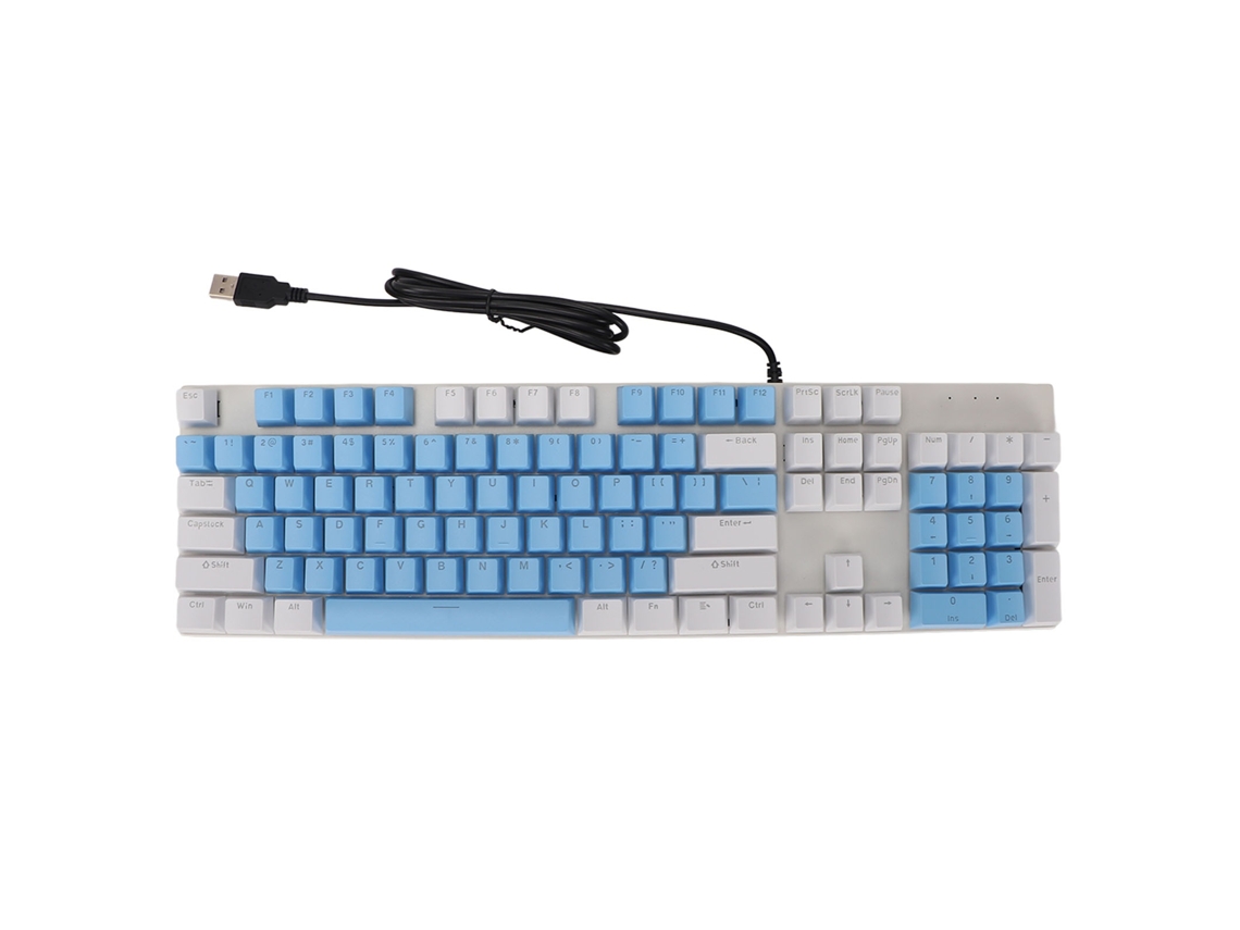 Lurelia Teclado Usb, 104 Teclas, Ergonómico, Mecânico, Rgb, Gaming, Antirriscos, Cores Branca/azul