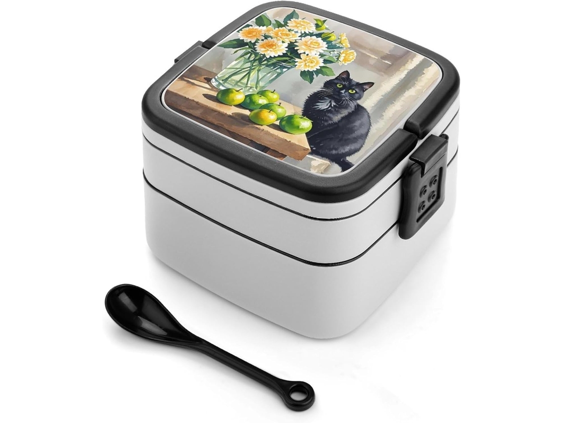 Marmita Bento Family Cat Para Adultos, Lancheira Bento Selada Com Colher, Camada Dupla Resistente, Design Com Fecho De