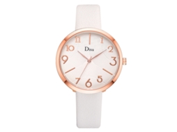Relógio de Pulso Feminino Clássico de Liga com Pulseira de Couro Artificial Simples Quartzo Branco