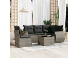 Vidaxl 6 Pcs Conjunto Sofás De Jardim Com Almofadões Vime Cinzento