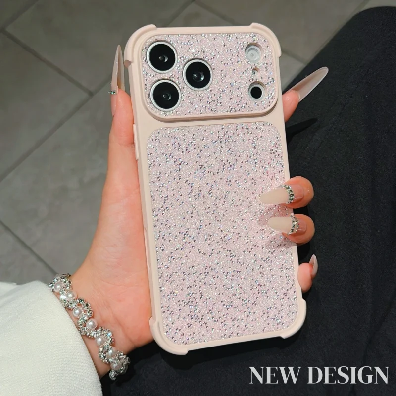 Capa Para Celular Com Diamantes Brilhantes (rosa Para Iphone 15 Pro), Lente À Prova De Choque.