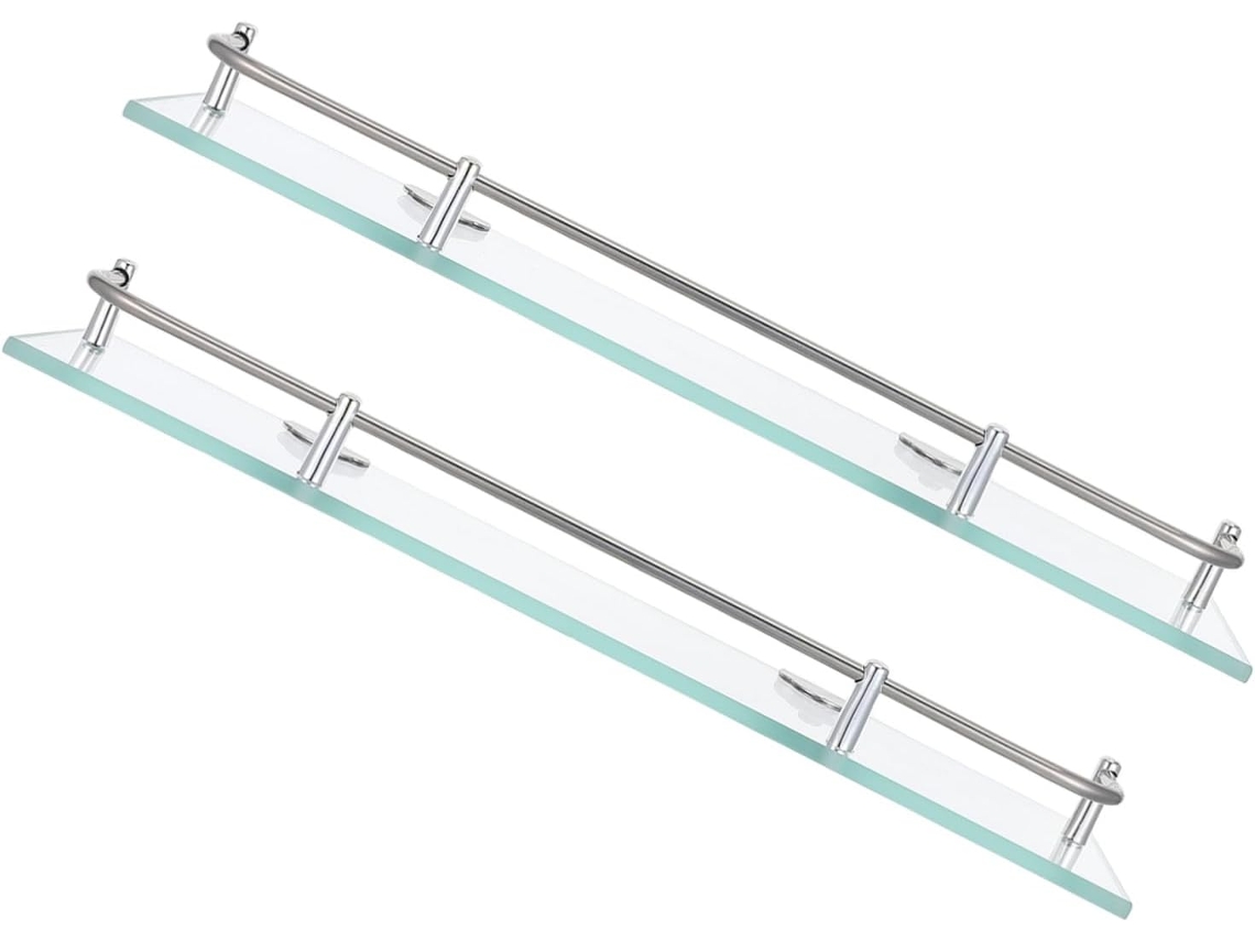 Conjunto De 2-prateleiras Retangulares Aço Inoxidável Com Suporte Vidro