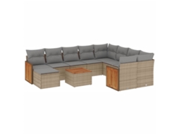 Conjunto de 11 Sofás de Jardim com Almofadões Vime Pe Bege MAISON EXCLUSIVE