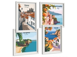 Pinturas Murais Modernas Motivos Florais De Cidades Ao Redor Do Mundo Moldura Branca Fotos Para O Escritório Espelharte (conjunto De 4 Imagens)