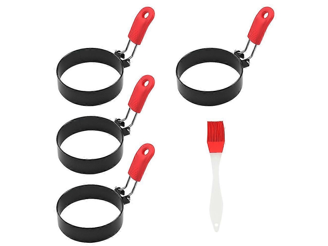4 Moldes Redondos Profesionales para Pancakes, Anillos de Silicona Antiadherentes para Huevos Fritos, Tortitas Y Sándwiches Con Cepillo