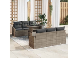 Vidaxl Conjunto De Sofá De Jardim 7 Unid. Cinzeto Vime Pe