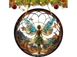 Borboleta Fada Apanhadora de Sol Pingente Circular de Acrílico em Estilo Retrô Ornamento Fantástico para Pendurar CHABERLU