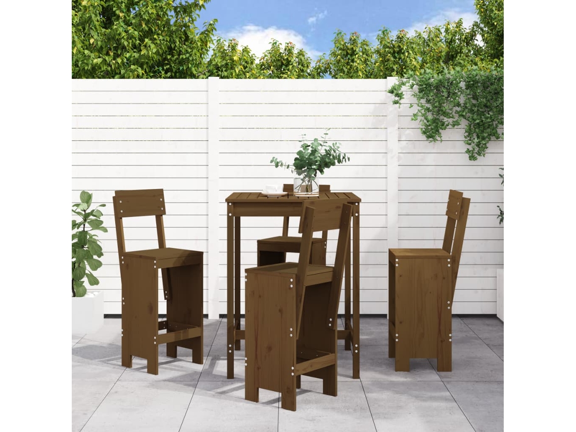 Vidaxl 5 Pcs Conj. De Bar P/ Jardim Madeira Pinho Maciça Castanho-mel
