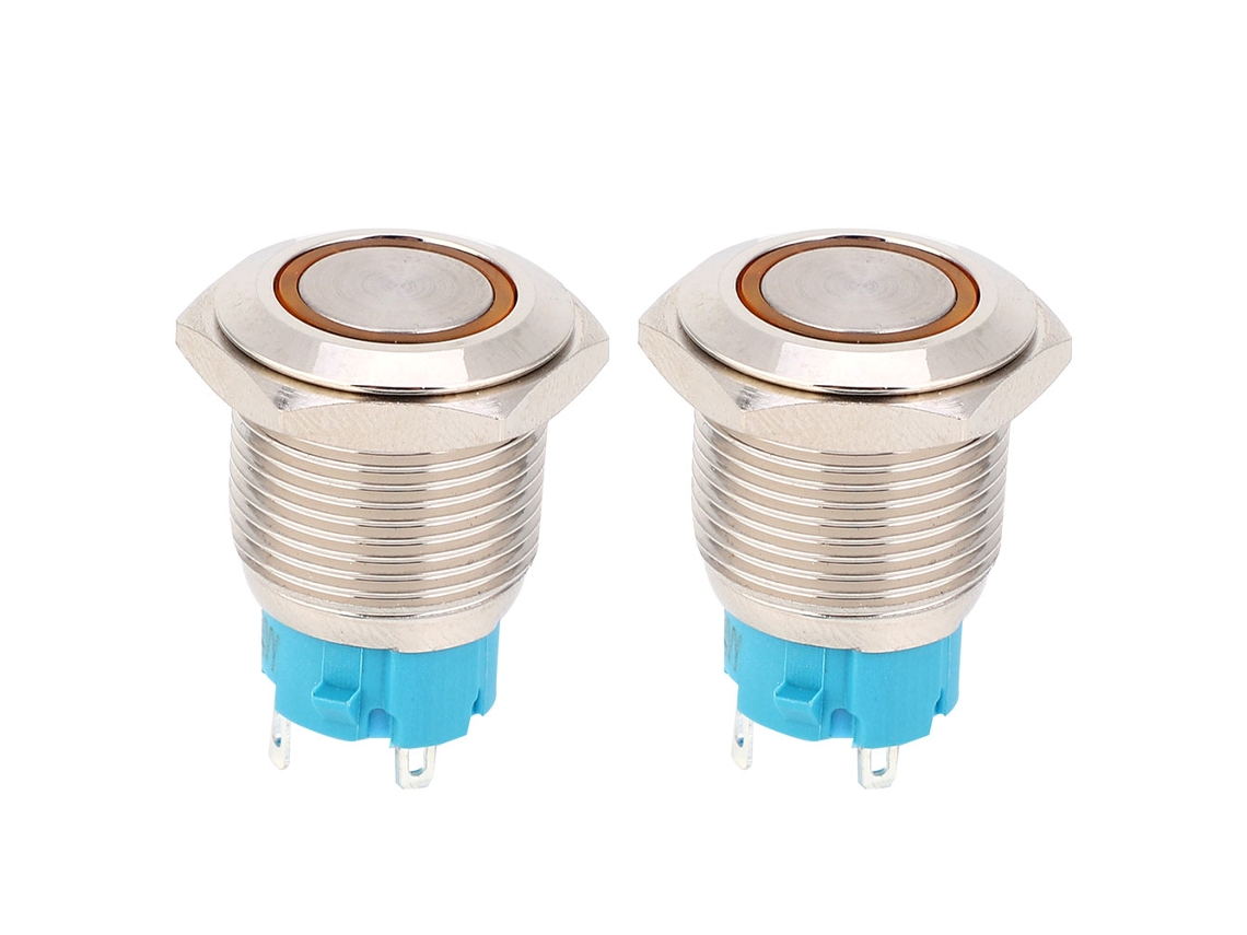 2pcs Interruptor De Botão Push 12~24vdc 16mm De Metal Autofechar Com Luz Amarela 1no 4pin
