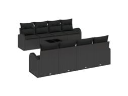 Conjunto 9 Sofá De Jardim Vidaxl Preto Vime Pe (234 X 62 X 69 Cm)