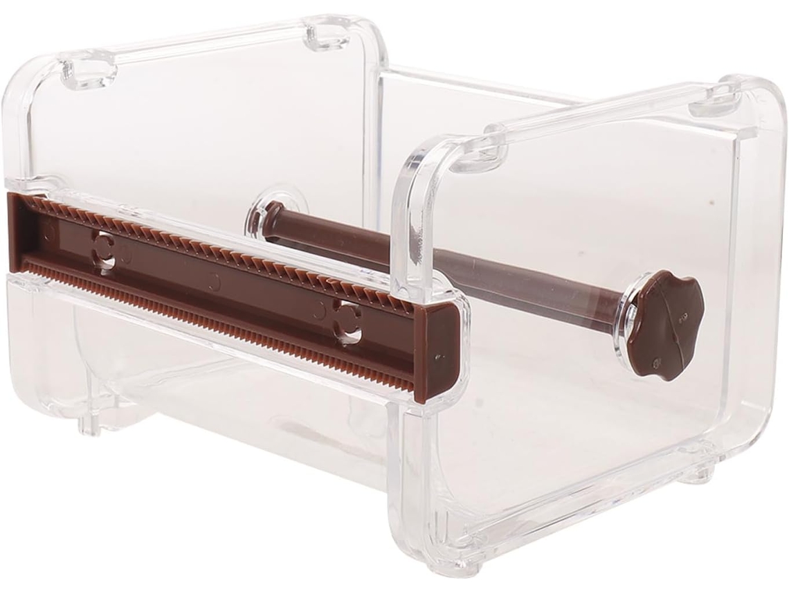 Dispensador de adesivo de mesa Zerodeko, pequeno, transparente, com suporte para cortador, ideal para artesanato e adesivos Embrulho.