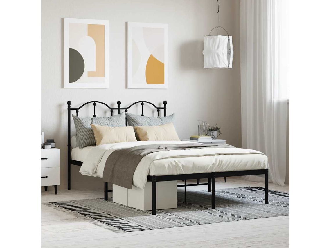 Vidaxl Estrutura De Cama Com Cabeceira 120x190 Cm Metal Preto