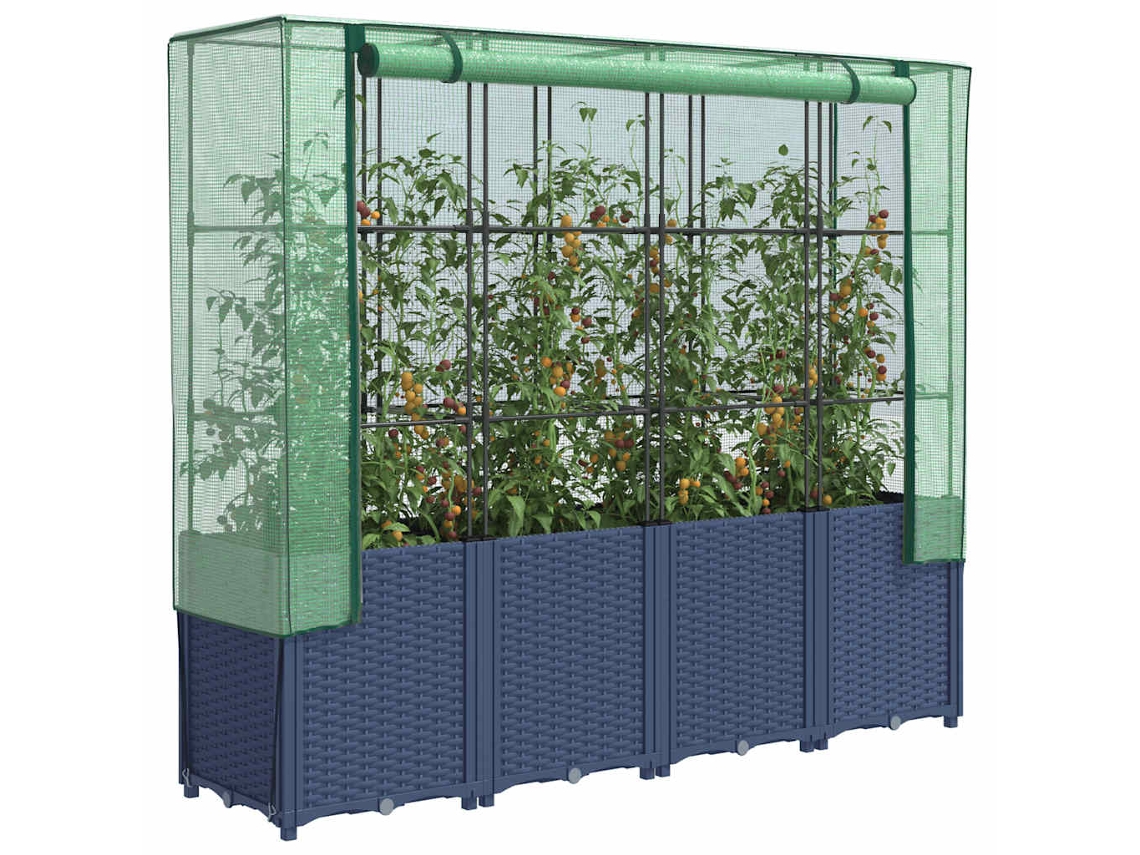 Vidaxl Canteiro Elevado Com Cobertura Para Estufa, Estilo Rattan, 160x40x153 Cm