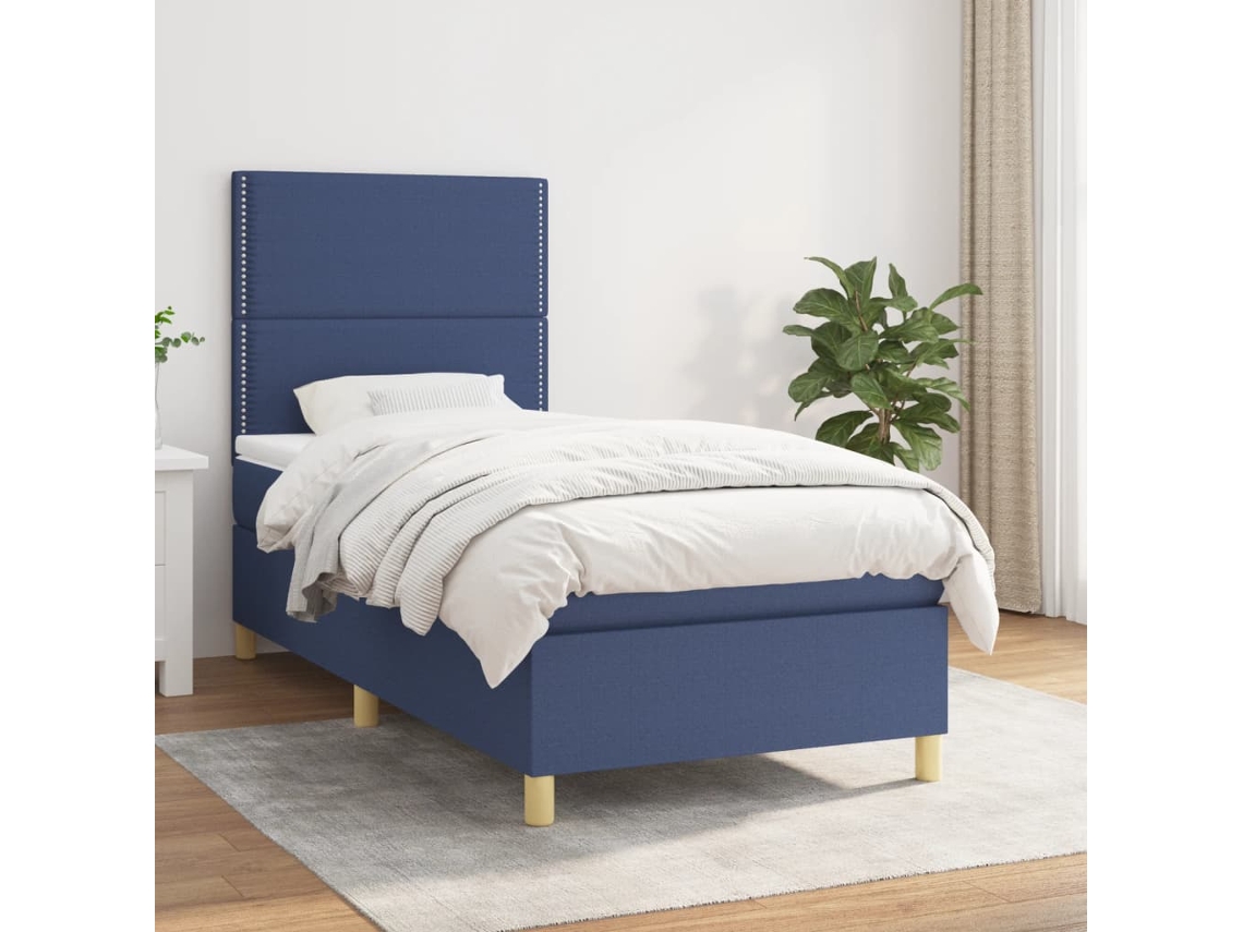Vidaxl Cama Com Molas/colchão 90x200 Cm Tecido Azul