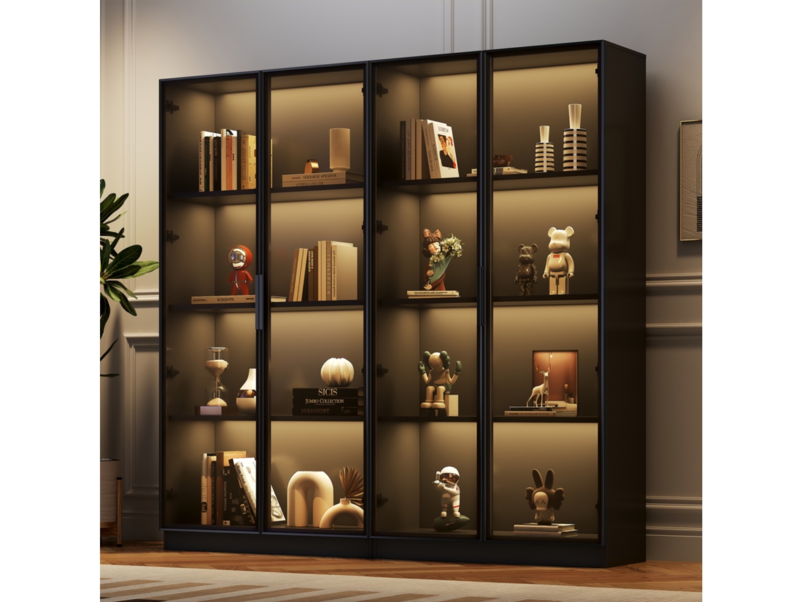 Vitrine LYYTUNG com Iluminação Led Controlada por App armário de 4 Portas com Prateleiras Alto para Sala de Estar