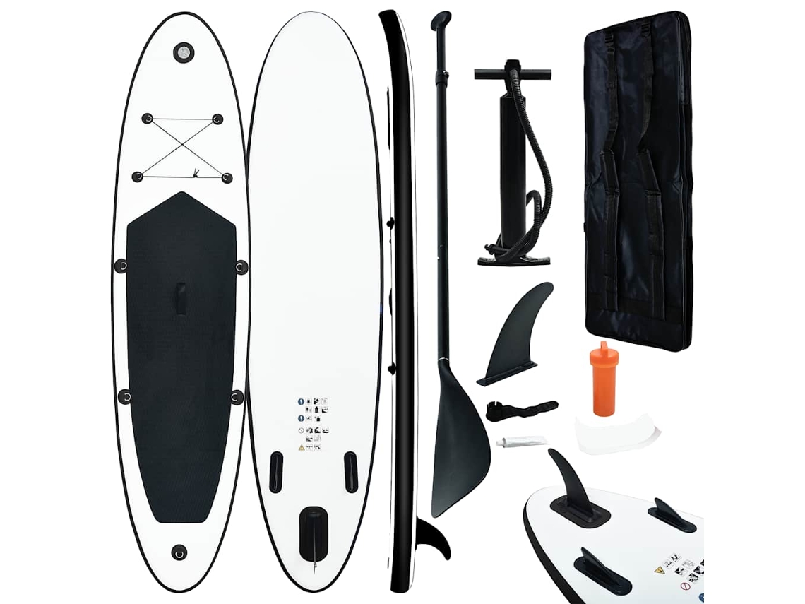 Conjunto prancha de paddle SUP insuflável VIDAXL preto e branco