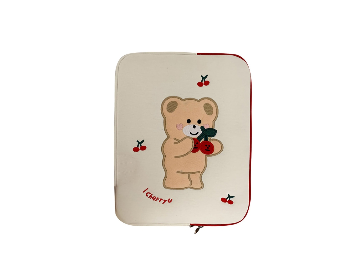 Capa Para Laptop De Lona De Algodão Durável Com Cores Brilhantes E Fofas Em Estilo Urso Cereja, 13 Polegadas, 25,5 X 35 Cm Aquaforge