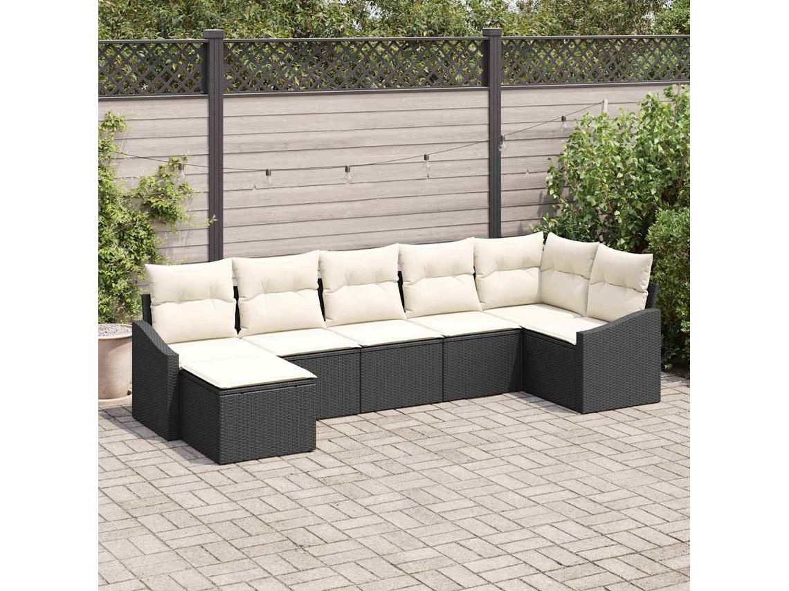 Vidaxl Conjunto De Sofás 7 Unid. Preto Vime Pe