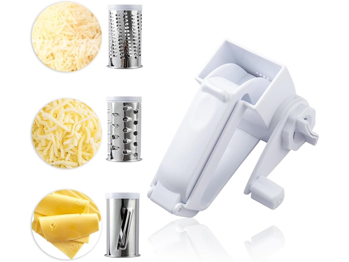Ralador De Queijo Rotativo Com Cabo, 3 Em 1 Para Cozinha, Tambor Próprio Lava Louças Lâminas Aço Inoxidável. Aquaforge