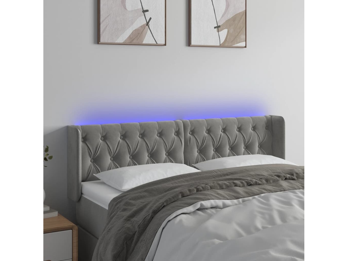 Cabecero de Terciopelo con Luces LED 163x16x78/88 cm Gris Claro
