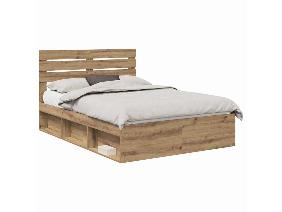 Estrutura da Cama com Cabeceira Carvalho Artesanal 140 X 190 Cm VIDAXL