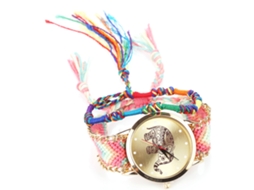 Relógio de Pulso Feminino Quartz com Pulseira Tecida À Mão Padrão de Elefante Vansvar
