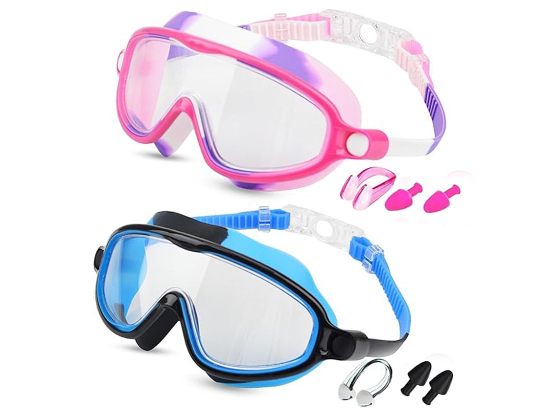 Óculos De Natação Infantisconjunto 600a Camuflagem Rosa + Camuflagem Azul (óculos De Natação + Clipe Nasal + Estojo Para Tampões De Ouvido)