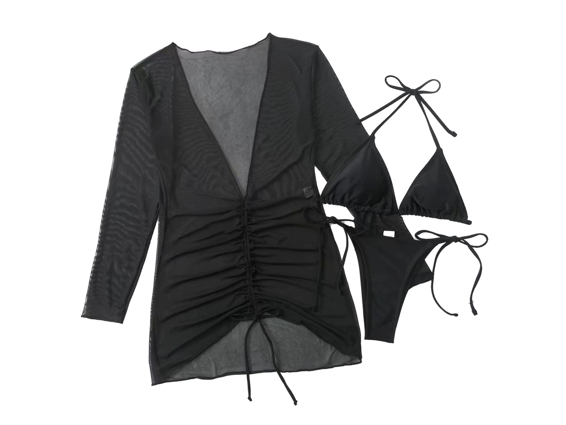 Traje de Banho 2 Peças com Casaco Malha Transparente Preto XL