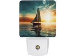 Luminária De Parede Com Plugue, Navio No Oceano, Sensor Crepuscular, Luz Led Branca Quente, Lâmpada De Baixo Consumo