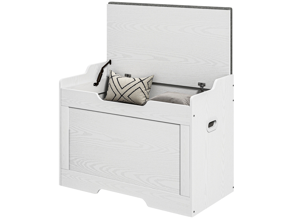 Banco de Madeira com Almofada de Tecido.. 75x40x56cm Branco