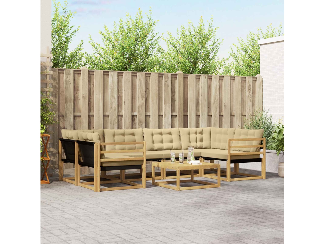 Vidaxl Conjunto De Sofás Para Exterior 7 Unid. Branco E Bege